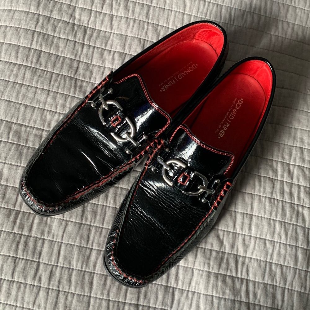 Perfect for the Holidays Donald J Pliner black patent leather with red stitching